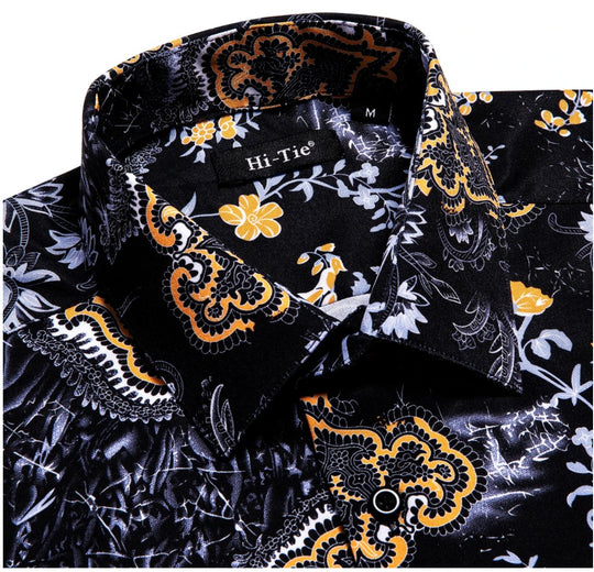 Black Golden Flame Print Novelty Mens Shirt -CY-1026 - SimonVon Shop