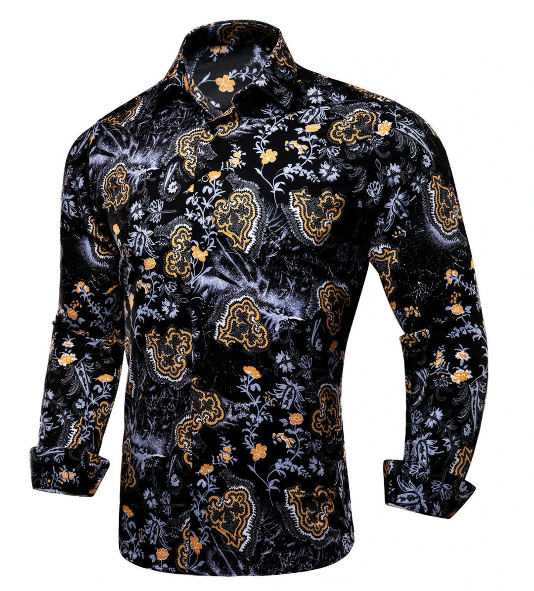 Black Golden Flame Print Novelty Mens Shirt -CY-1026 - SimonVon Shop