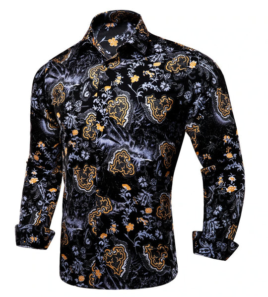 Black Golden Flame Print Novelty Mens Shirt -CY-1026 - SimonVon Shop