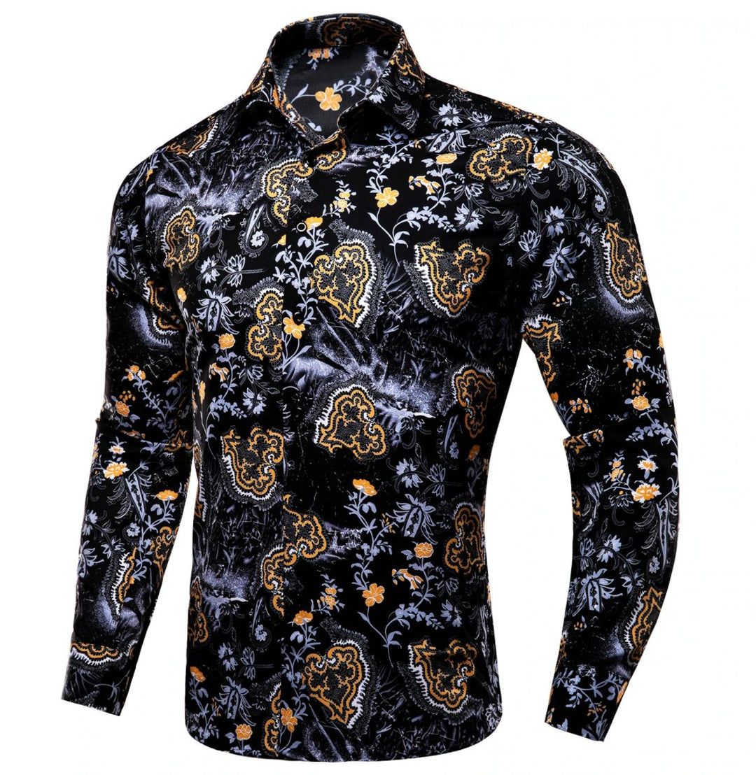 Black Golden Flame Print Novelty Mens Shirt -CY-1026 - SimonVon Shop