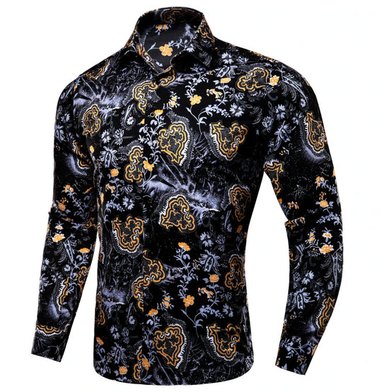 Black Golden Flame Print Novelty Mens Shirt -CY-1026 - SimonVon Shop