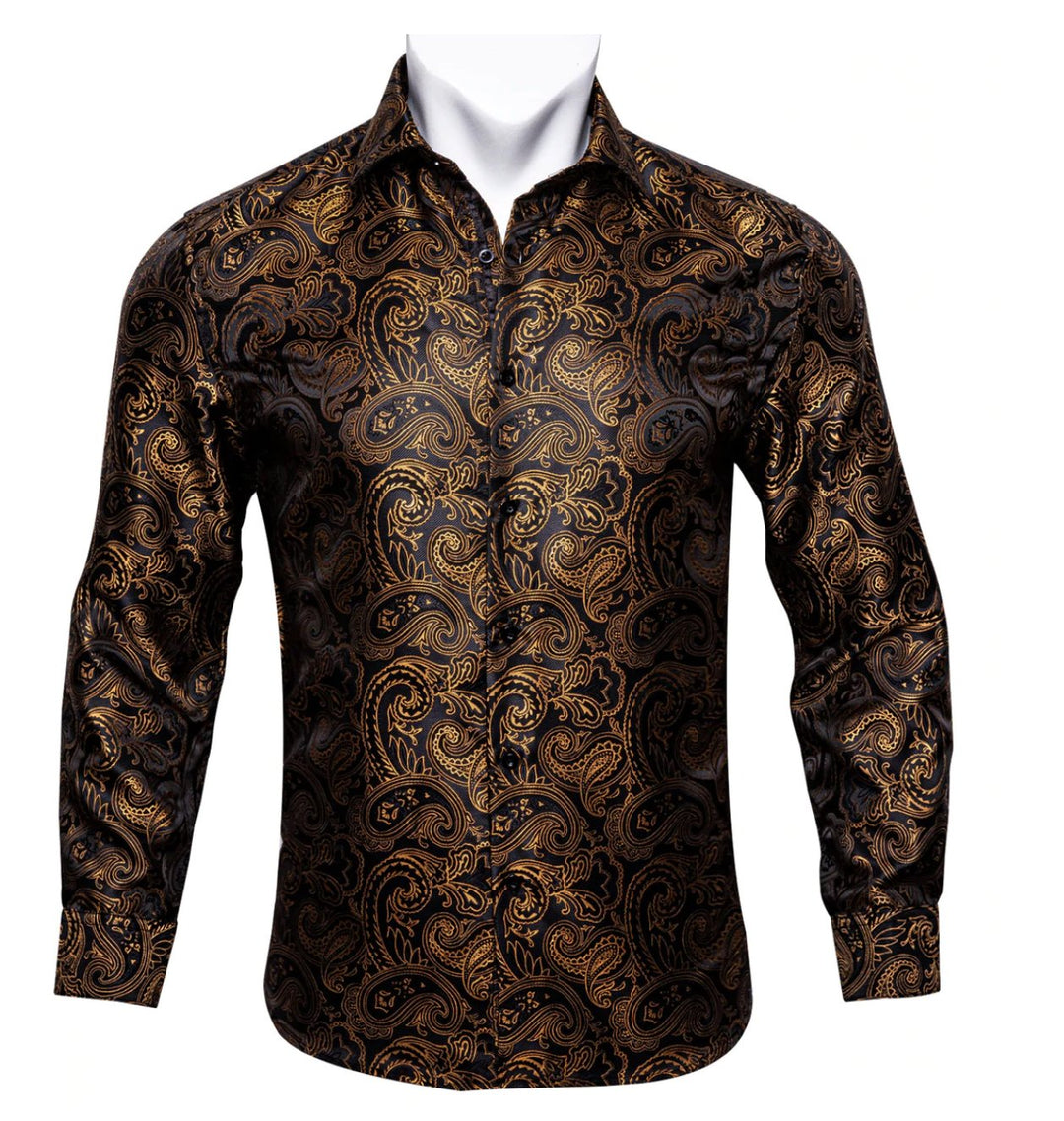 Black Golden Paisley Shirt.CY-1038 - SimonVon Shop
