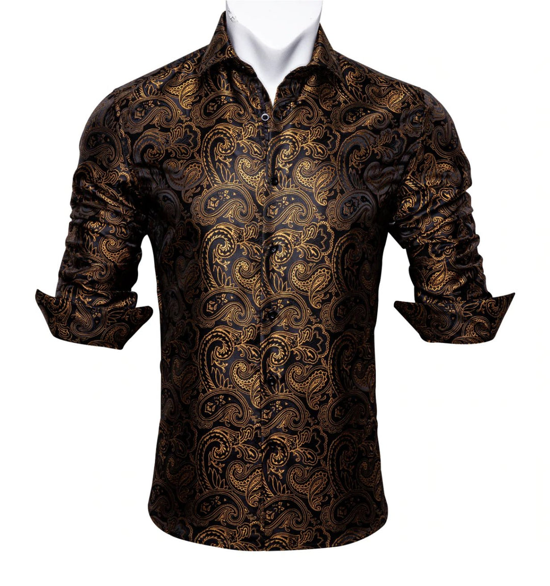 Black Golden Paisley Shirt.CY-1038 - SimonVon Shop