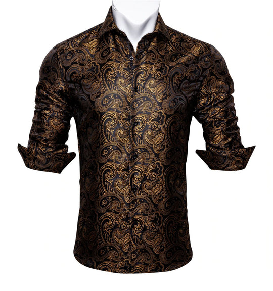 Black Golden Paisley Shirt.CY-1038 - SimonVon Shop