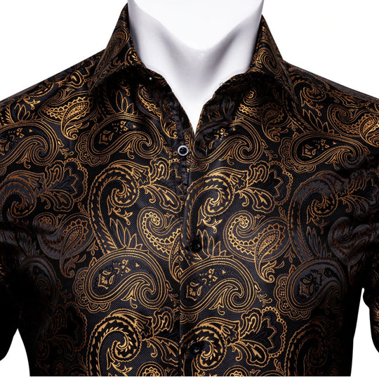 Black Golden Paisley Shirt.CY-1038 - SimonVon Shop