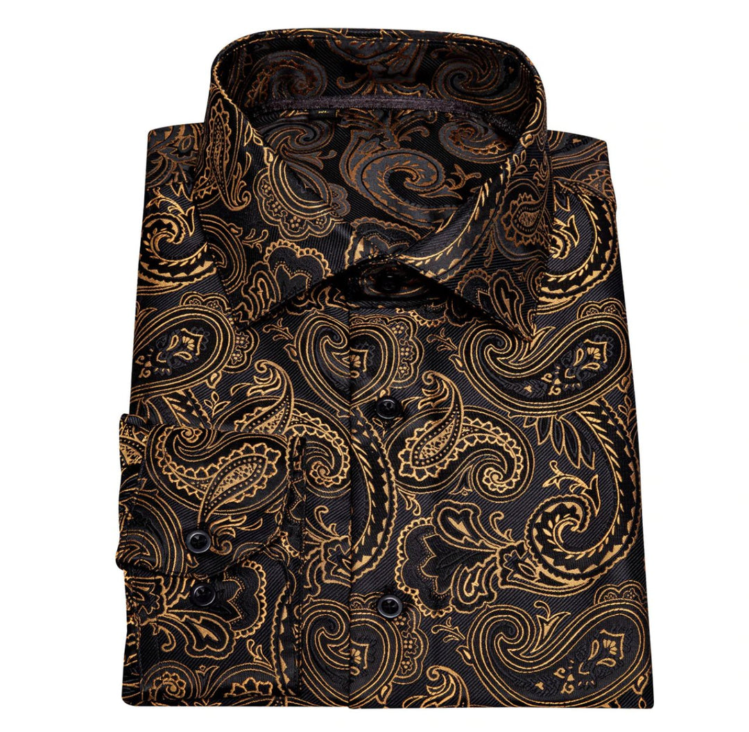 Black Golden Paisley Shirt.CY-1038 - SimonVon Shop