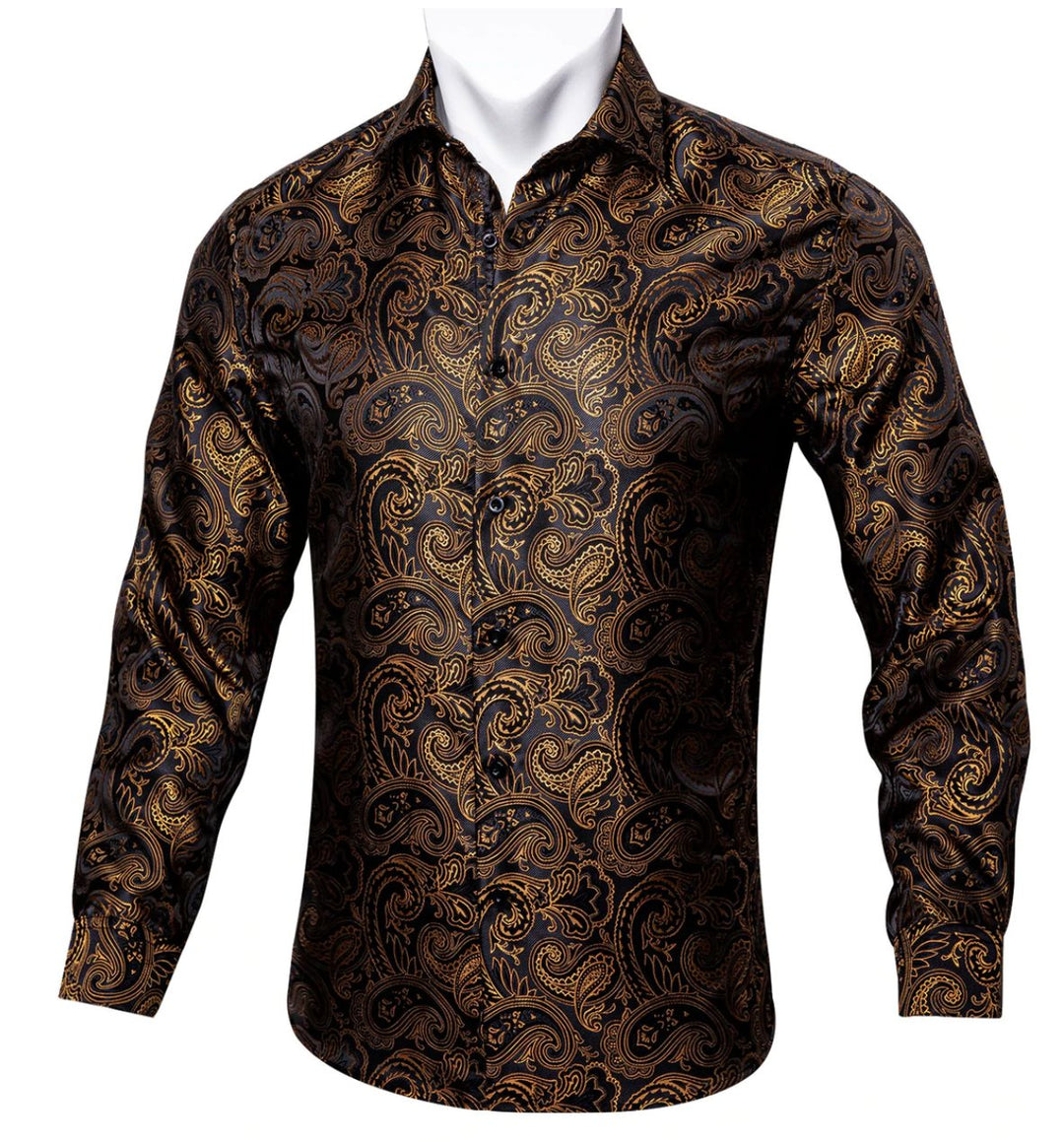 Black Golden Paisley Shirt.CY-1038 - SimonVon Shop