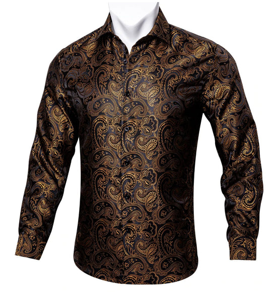 Black Golden Paisley Shirt.CY-1038 - SimonVon Shop