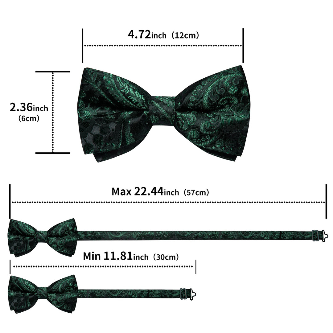 BLACK GREEN FLORAL SILK BOWTIE POCKET SQUARE CUFFLINKS SET-LH-7086 - SimonVon Shop