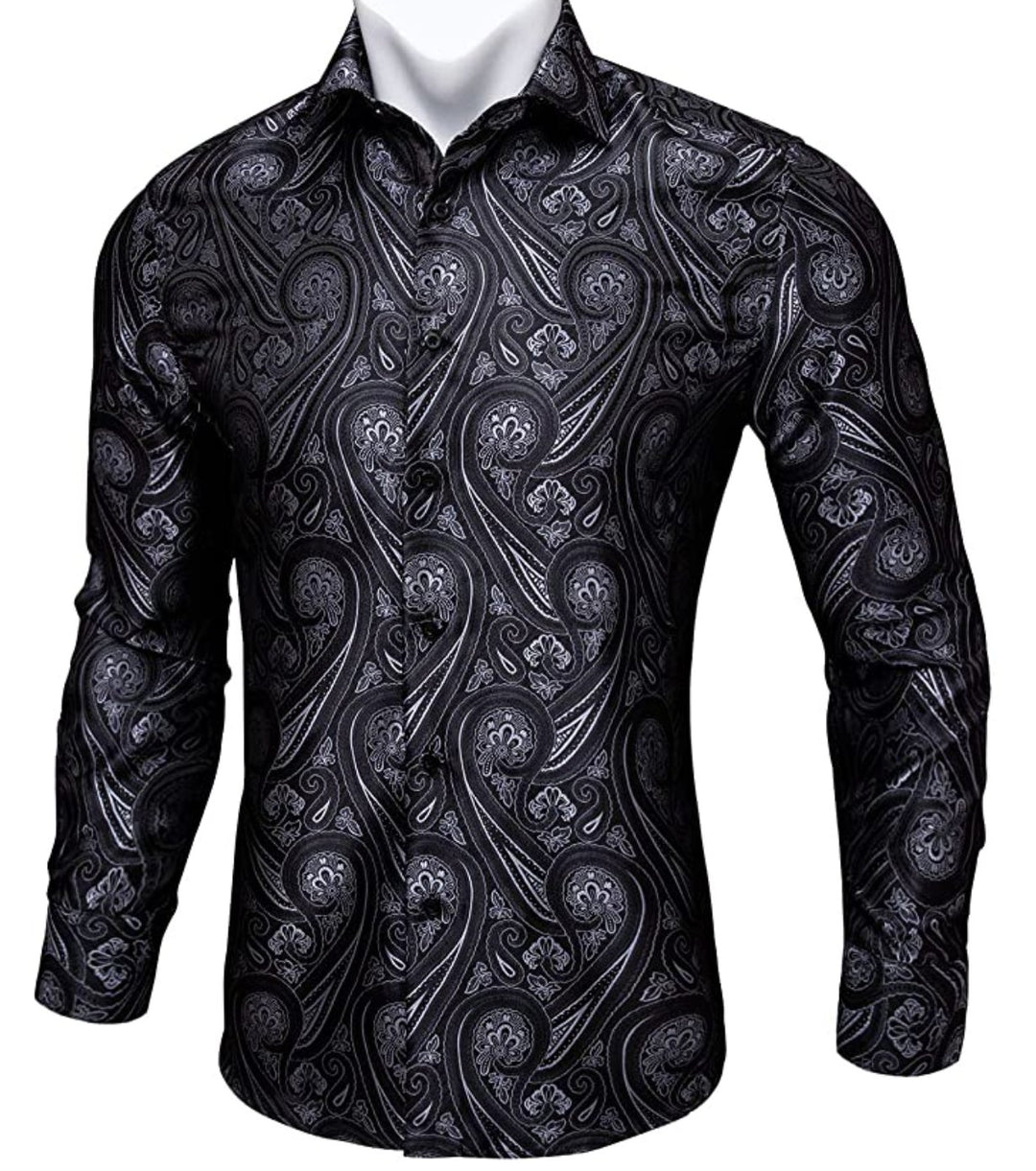 Black Grey Paisley Casual Shirts CY-0004 - SimonVon Shop