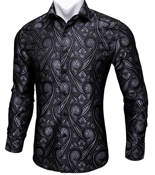 Black Grey Paisley Casual Shirts CY-0004 - SimonVon Shop