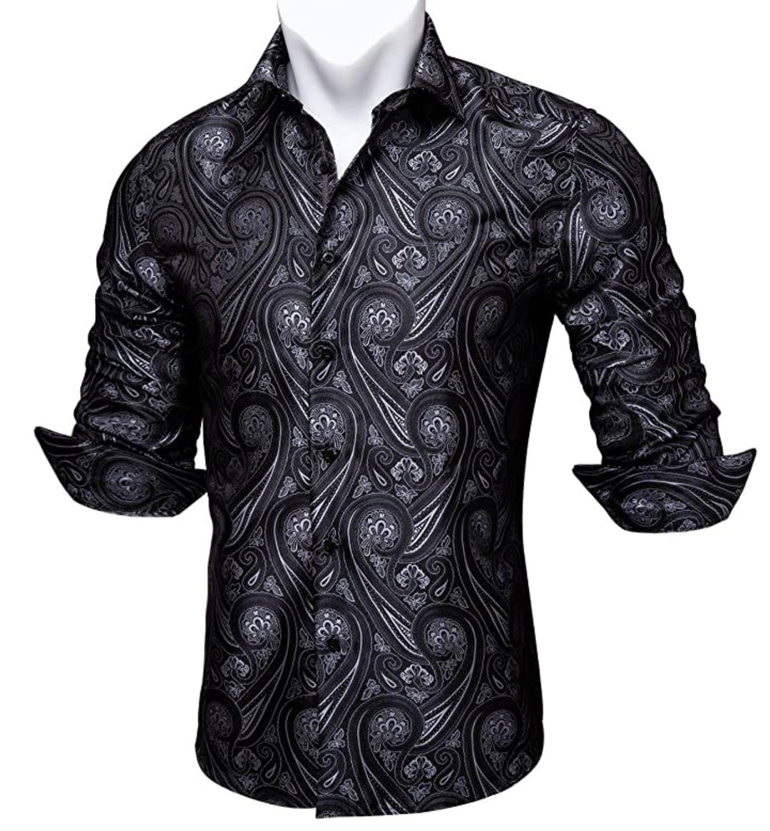 Black Grey Paisley Casual Shirts CY-0004 - SimonVon Shop