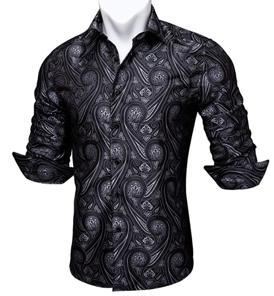 Black Grey Paisley Casual Shirts CY-0004 - SimonVon Shop