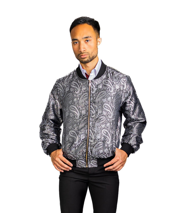 Black Grey Paisley Men's Urban Lightweight Zip Jacket Casual-JK-0002 - SimonVon Shop