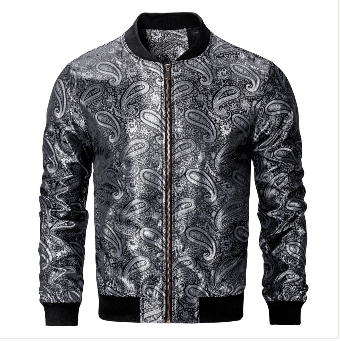 Black Grey Paisley Men's Urban Lightweight Zip Jacket Casual-JK-0002 - SimonVon Shop