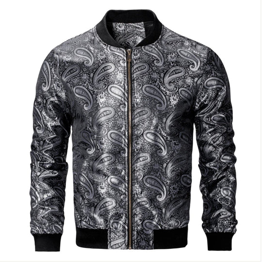 Black Grey Paisley Men's Urban Lightweight Zip Jacket Casual-JK-0002 - SimonVon Shop