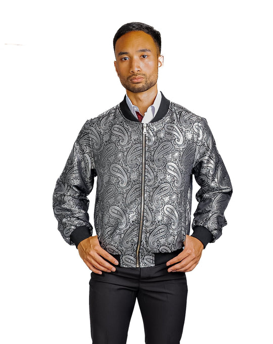 Black Grey Paisley Men's Urban Lightweight Zip Jacket Casual-JK-0002 - SimonVon Shop