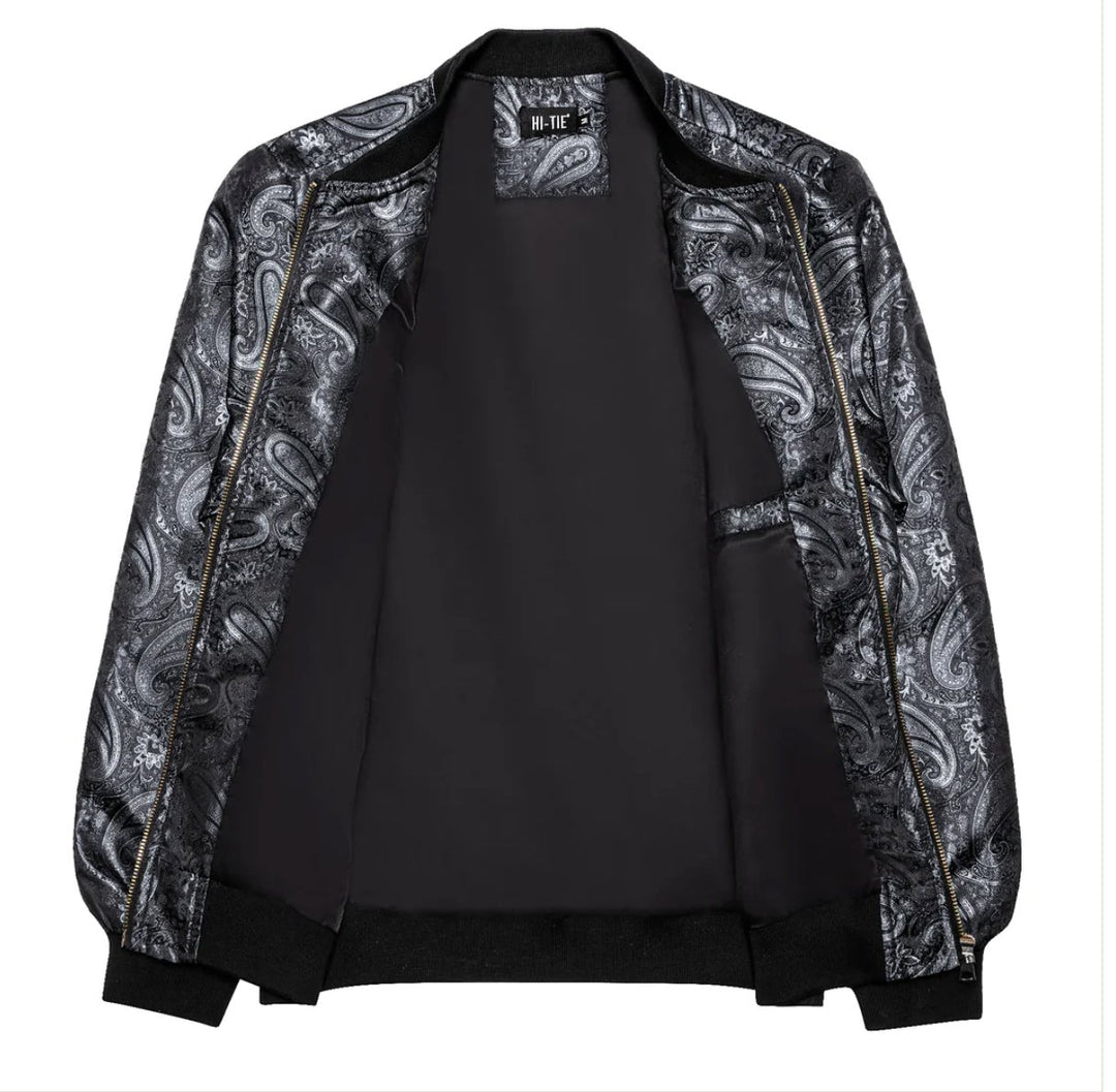 Black Grey Paisley Men's Urban Lightweight Zip Jacket Casual-JK-0002 - SimonVon Shop