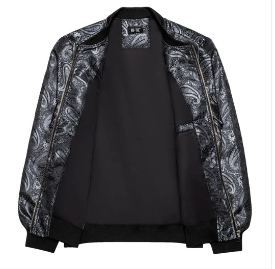 Black Grey Paisley Men's Urban Lightweight Zip Jacket Casual-JK-0002 - SimonVon Shop