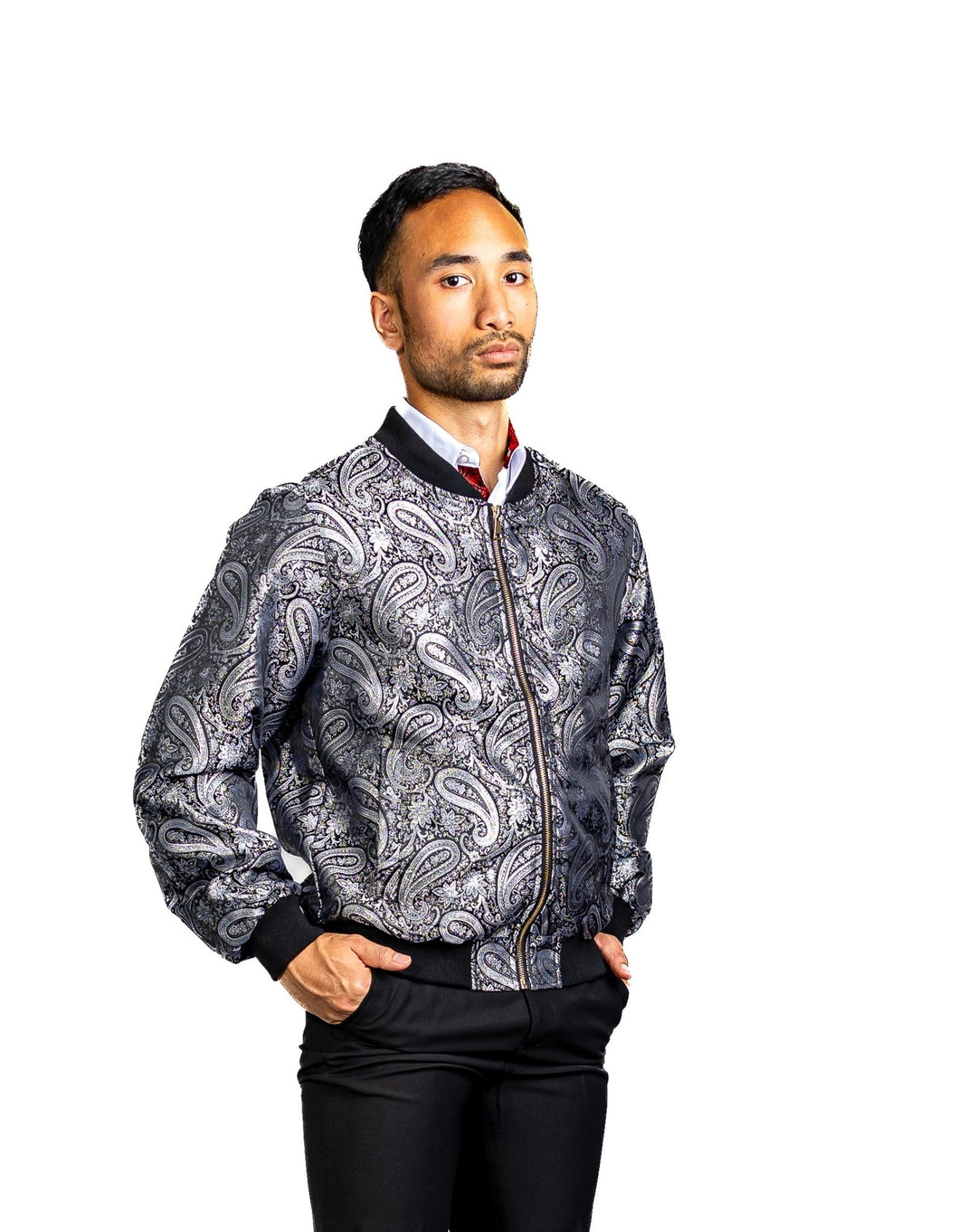Black Grey Paisley Men's Urban Lightweight Zip Jacket Casual-JK-0002 - SimonVon Shop