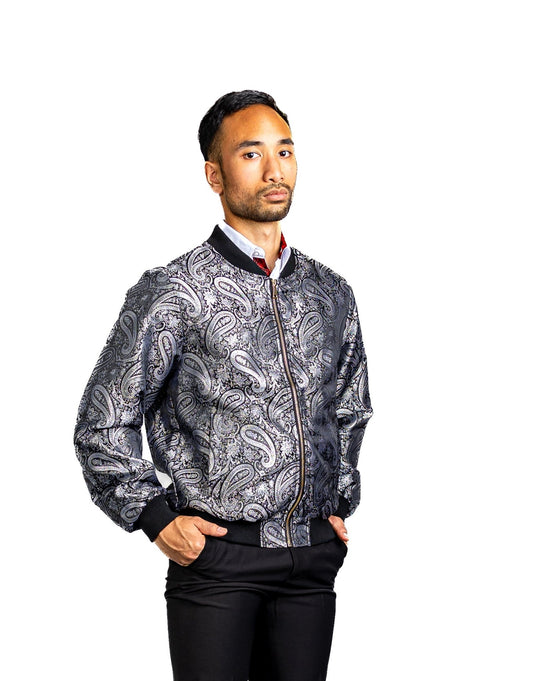 Black Grey Paisley Men's Urban Lightweight Zip Jacket Casual-JK-0002 - SimonVon Shop