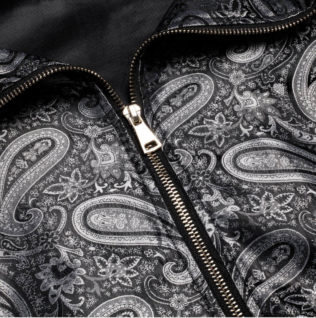 Black Grey Paisley Men's Urban Lightweight Zip Jacket Casual-JK-0002 - SimonVon Shop