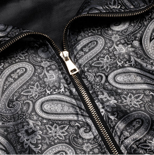 Black Grey Paisley Men's Urban Lightweight Zip Jacket Casual-JK-0002 - SimonVon Shop