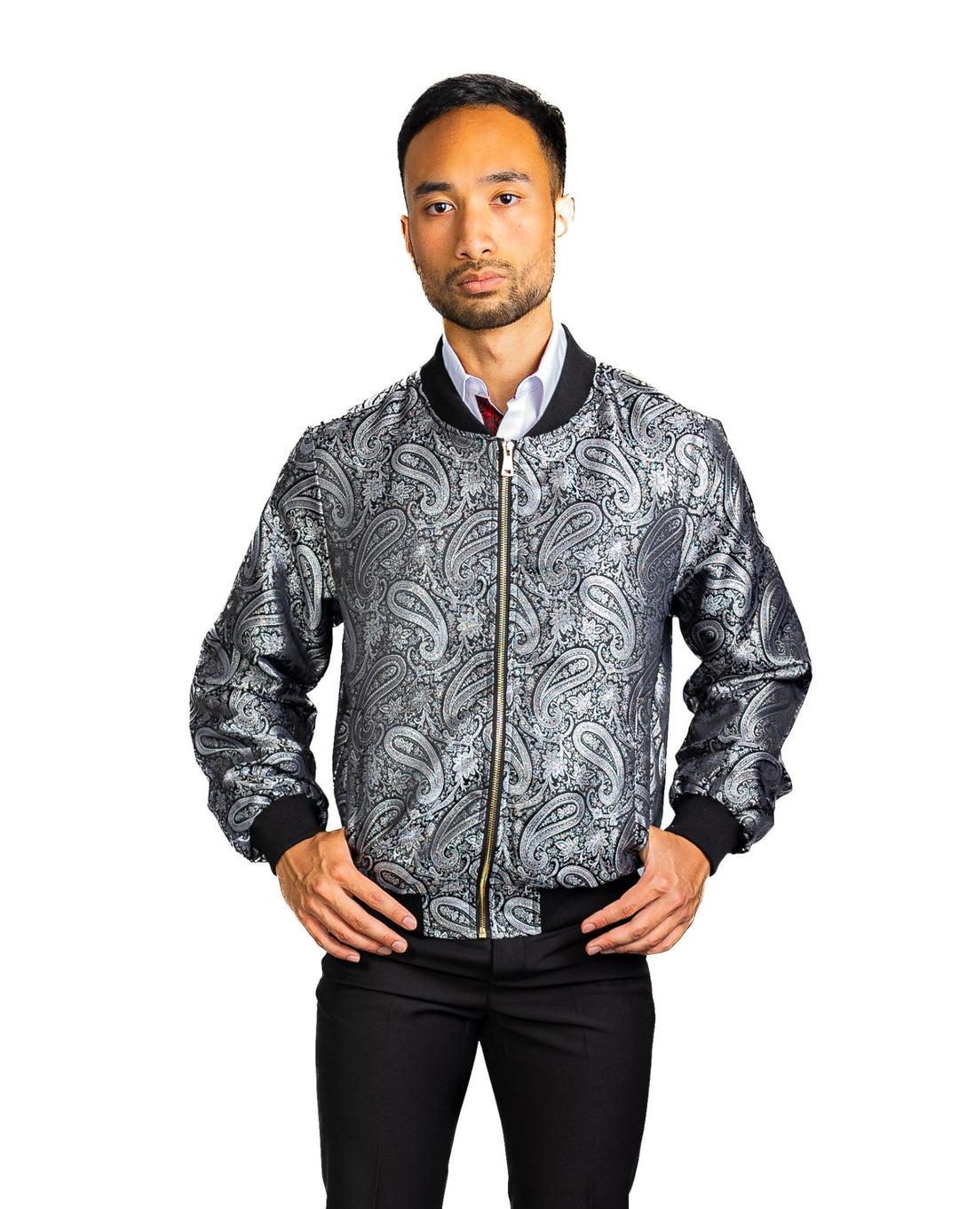 Black Grey Paisley Men's Urban Lightweight Zip Jacket Casual-JK-0002 - SimonVon Shop