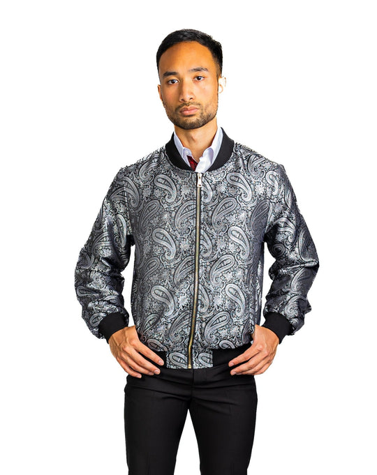 Black Grey Paisley Men's Urban Lightweight Zip Jacket Casual-JK-0002 - SimonVon Shop