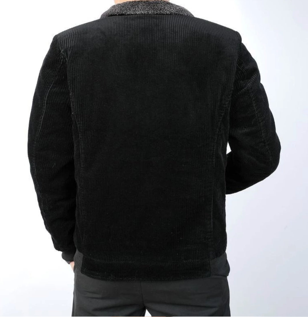 Black Men's Fleece Lining Corduroy Winter Fleece Warm Coat - SimonVon Shop