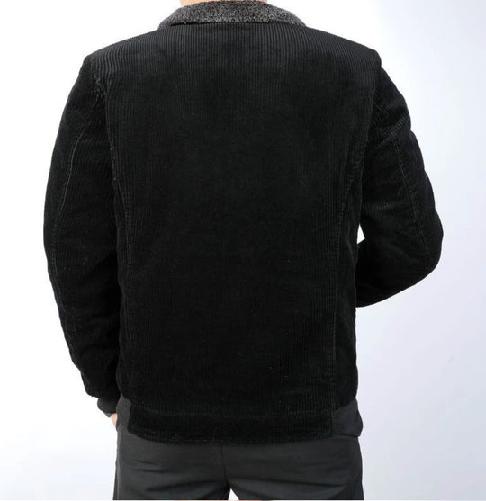 Black Men's Fleece Lining Corduroy Winter Fleece Warm Coat - SimonVon Shop