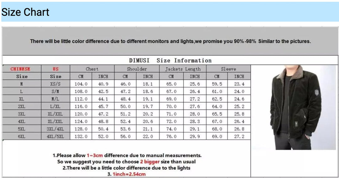 Black Men's Fleece Lining Corduroy Winter Fleece Warm Coat - SimonVon Shop