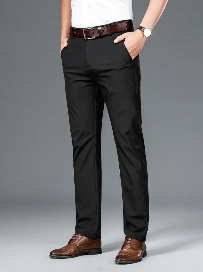 Black Men's Solid Pants With Pockets-GR171231 - SimonVon Shop