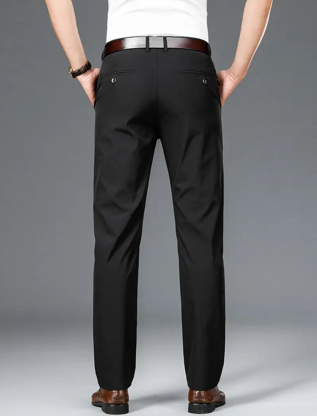 Black Men's Solid Pants With Pockets-GR171231 - SimonVon Shop