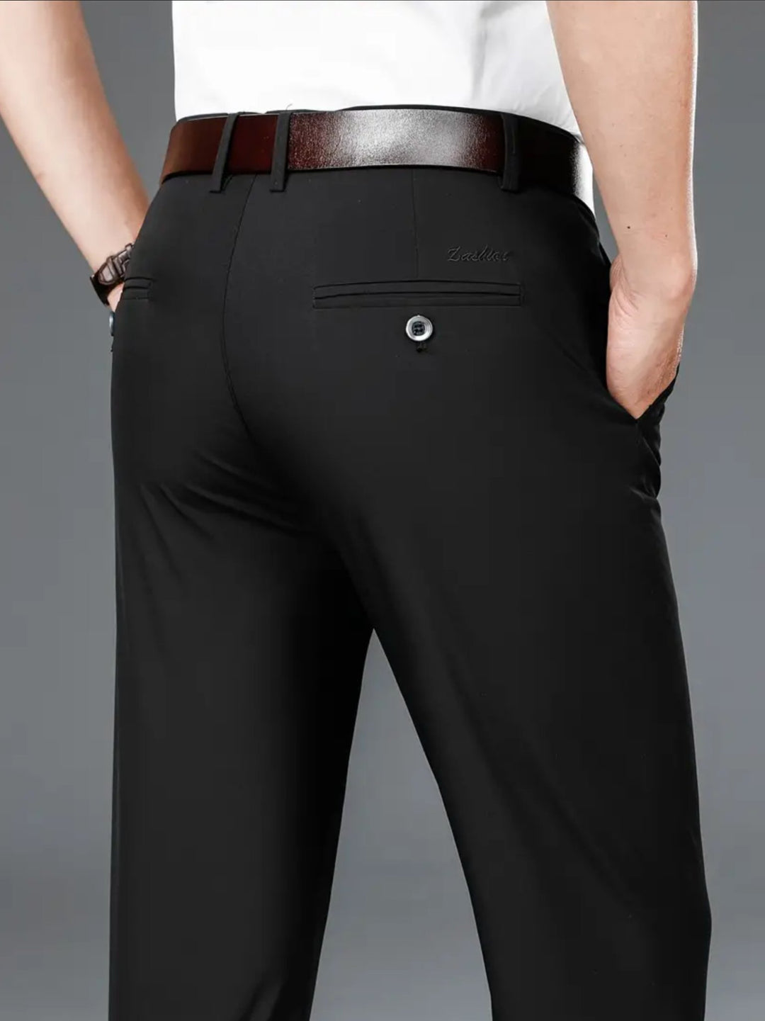 Black Men's Solid Pants With Pockets-GR171231 - SimonVon Shop