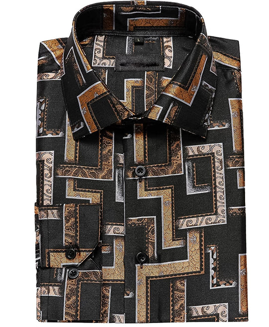 Black Orange Novelty Paisley Casual Shirts -CY-0013 - SimonVon Shop