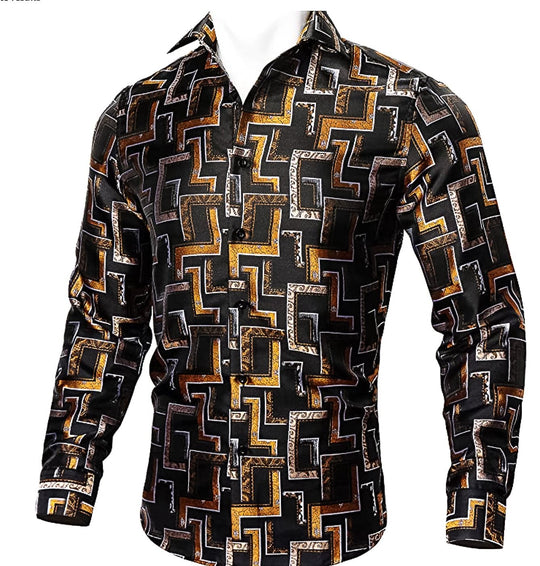 Black Orange Novelty Paisley Casual Shirts -CY-0013 - SimonVon Shop
