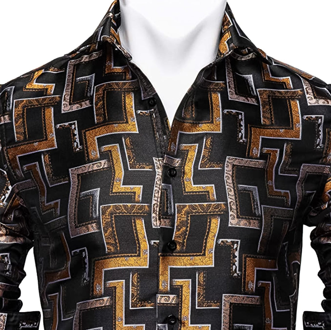 Black Orange Novelty Paisley Casual Shirts -CY-0013 - SimonVon Shop