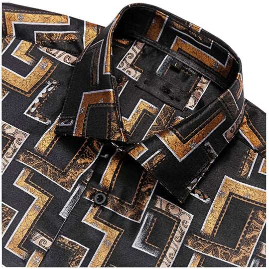 Black Orange Novelty Paisley Casual Shirts -CY-0013 - SimonVon Shop