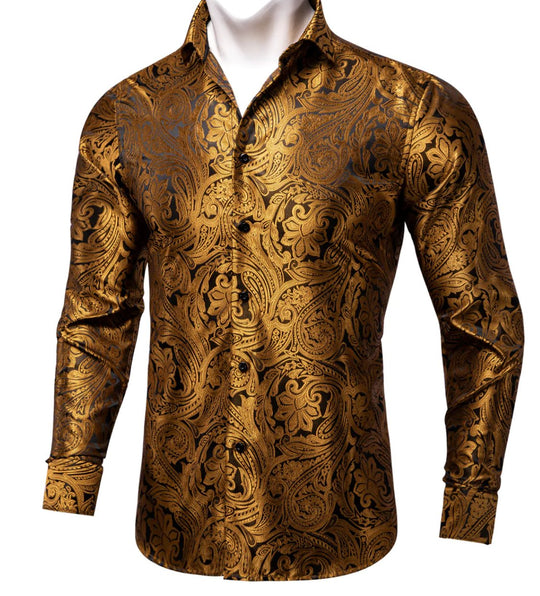 Black Orange Paisley Casual Shirts. CY-0003 - SimonVon Shop