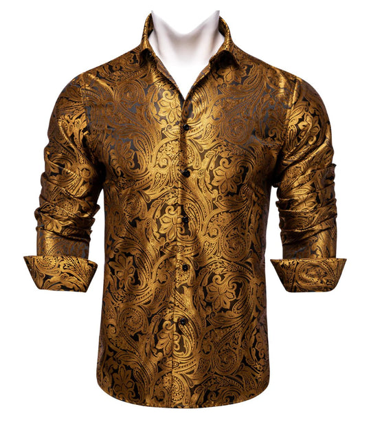 Black Orange Paisley Casual Shirts. CY-0003 - SimonVon Shop