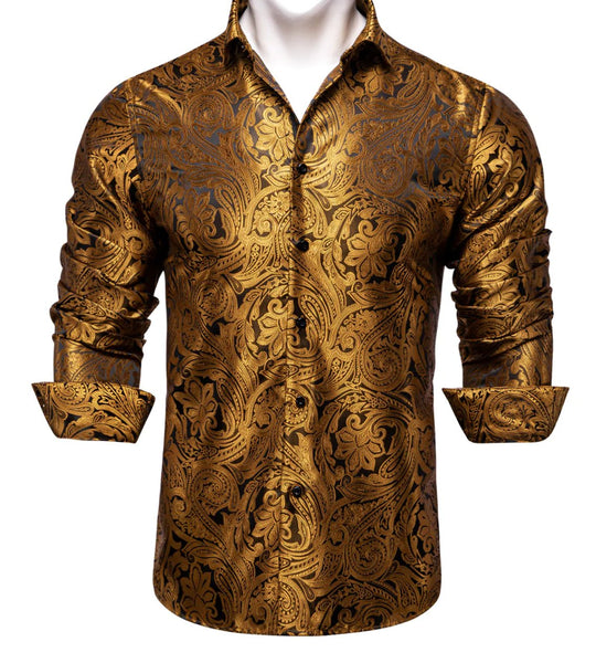 Black Orange Paisley Casual Shirts. CY-0003 - SimonVon Shop