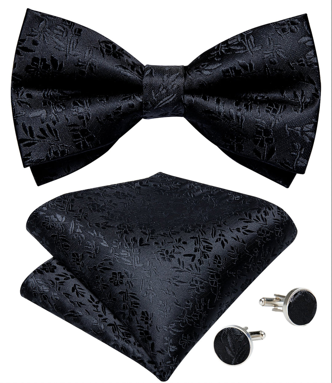 Black Paisley Bowtie Pocket Square Cufflinks Set- LH-0150 - SimonVon Shop