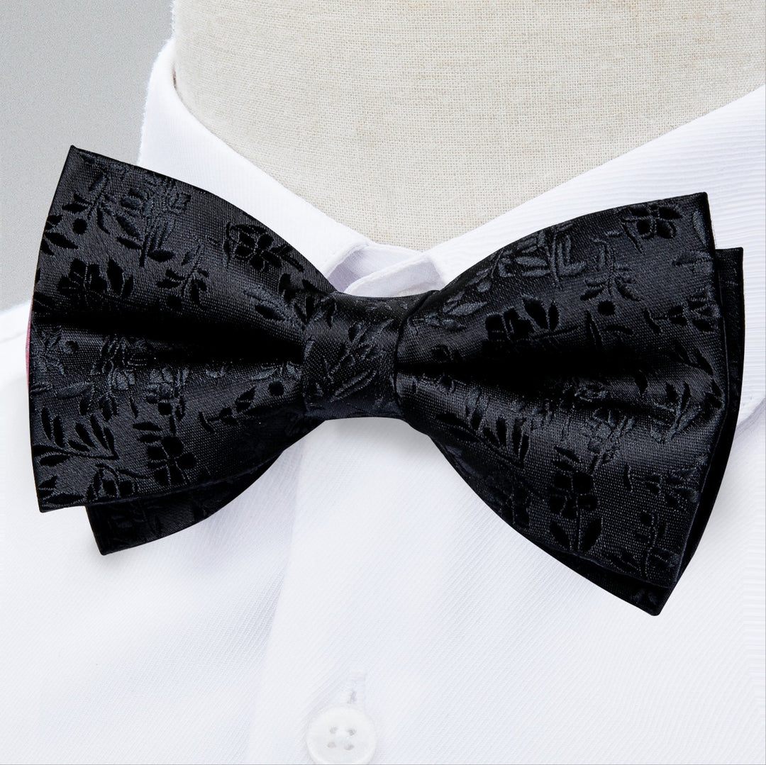 Black Paisley Bowtie Pocket Square Cufflinks Set- LH-0150 - SimonVon Shop