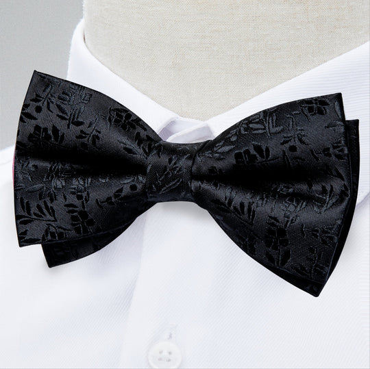 Black Paisley Bowtie Pocket Square Cufflinks Set- LH-0150 - SimonVon Shop