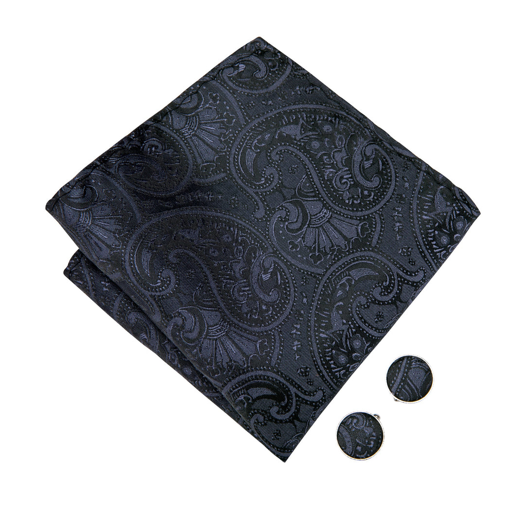 Black Paisley Silk Bow Tie Pocket Square Cufflinks Set-LH-0718 - SimonVon Shop