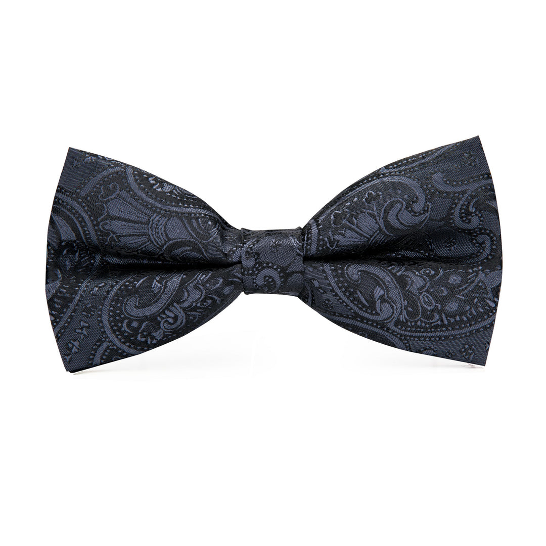 Black Paisley Silk Bow Tie Pocket Square Cufflinks Set-LH-0718 - SimonVon Shop