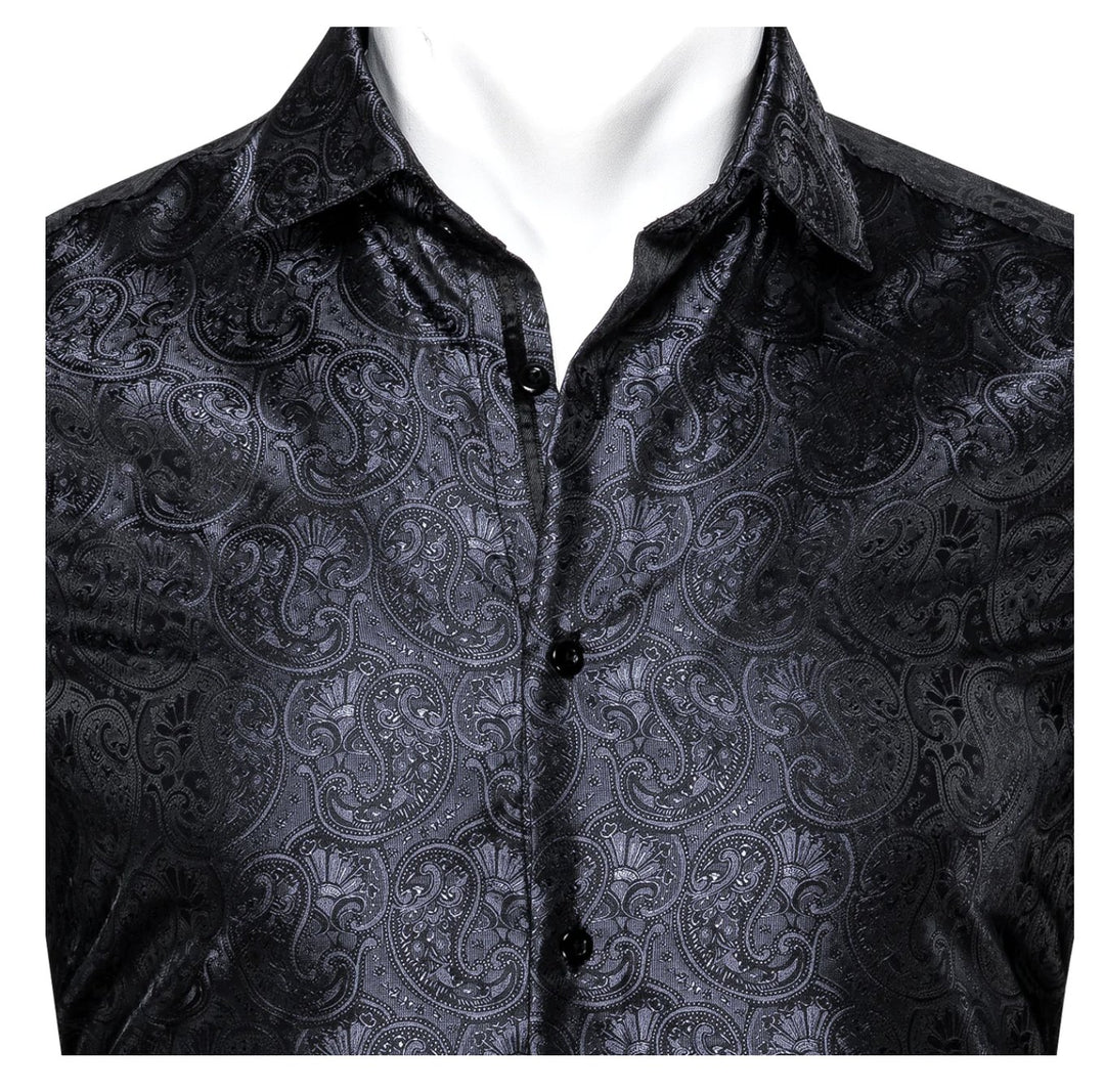 Black Paisley Silk Men's Shirt-CY-0054 - SimonVon Shop