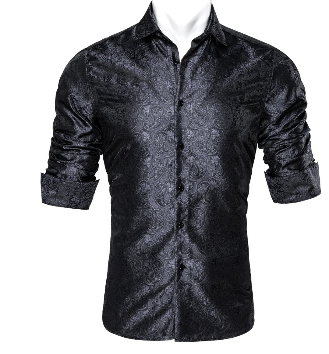 Black Paisley Silk Men's Shirt-CY-0054 - SimonVon Shop