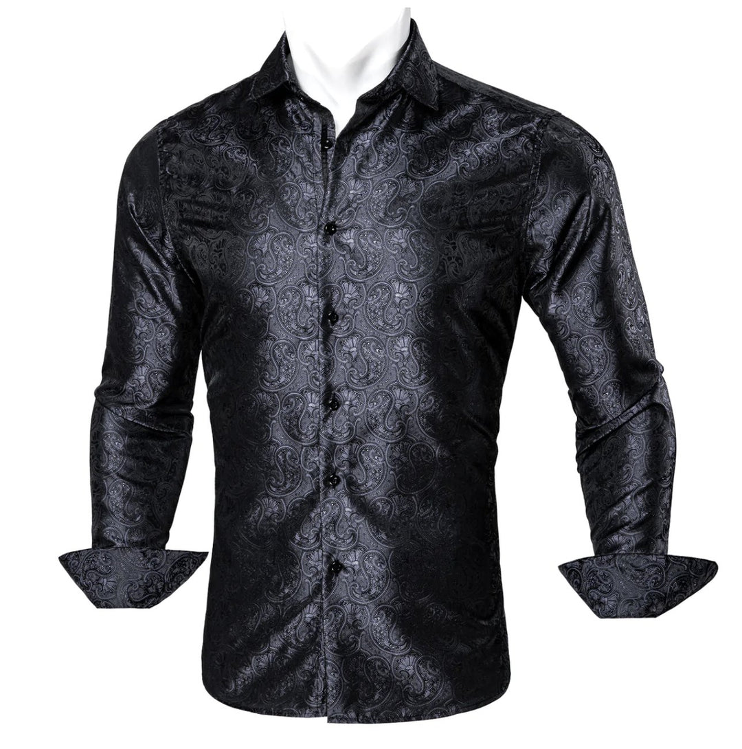 Black Paisley Silk Men's Shirt-CY-0054 - SimonVon Shop